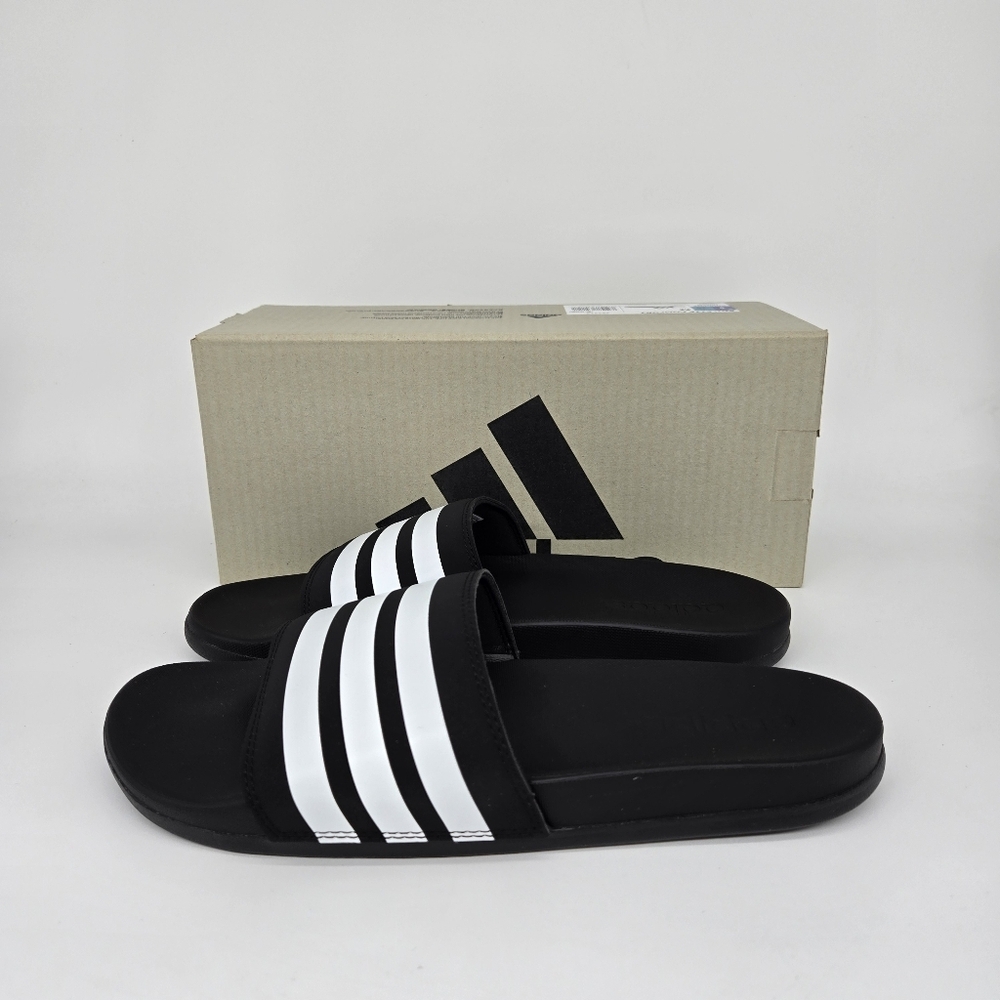 New adidas Adilette Comfort Slides Black White Men's Shoes Size 12 - Picture 2 of 8